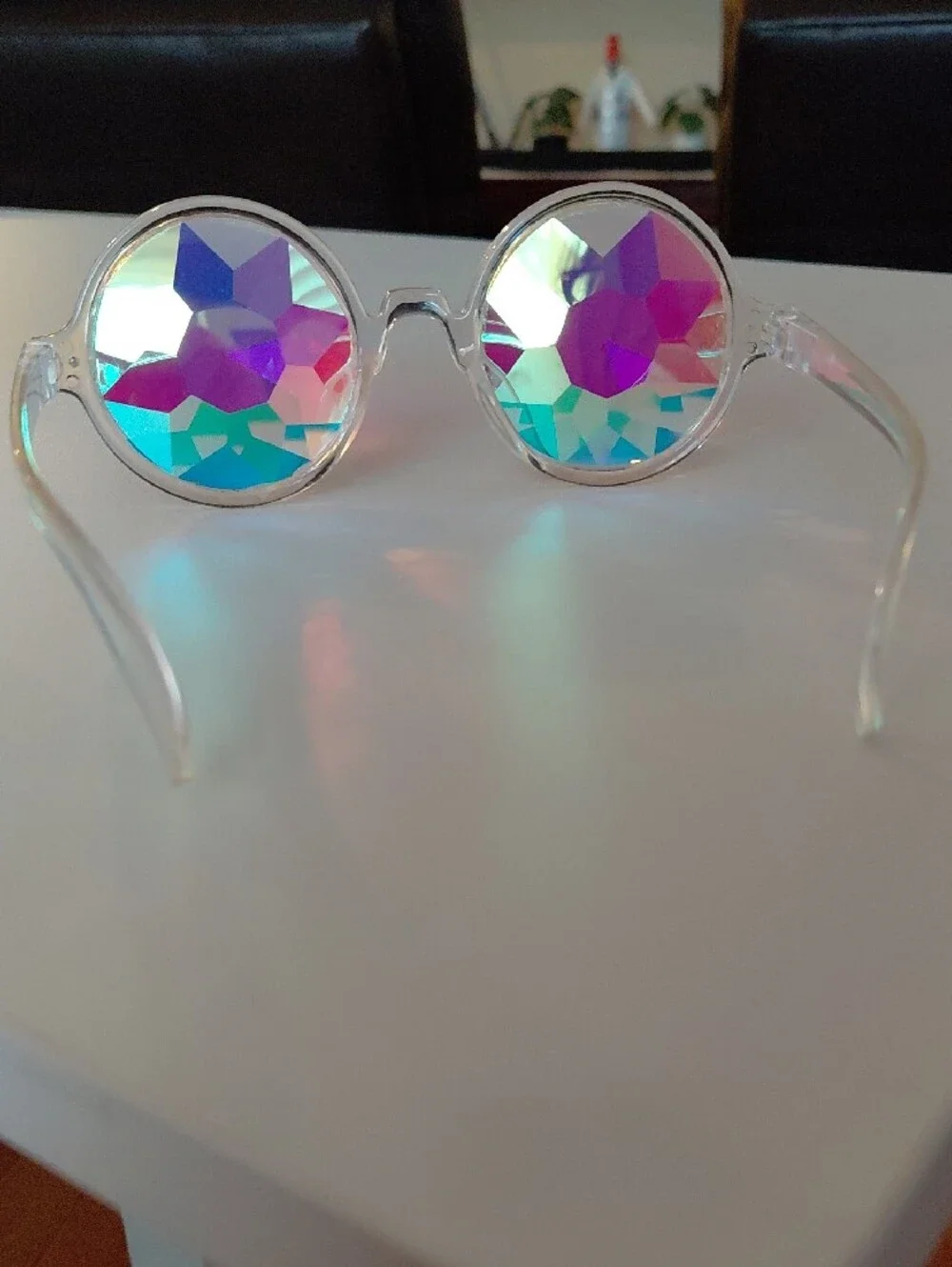 GLO FLO clear Men/ Women Holographic Kaleidoscope Sunglasses - Pink & Teal